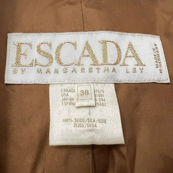 Escada by Margaretha Ley Tan Silk Woven One Button Longline Blazer Size EU38 USM - Picture 5 of 5